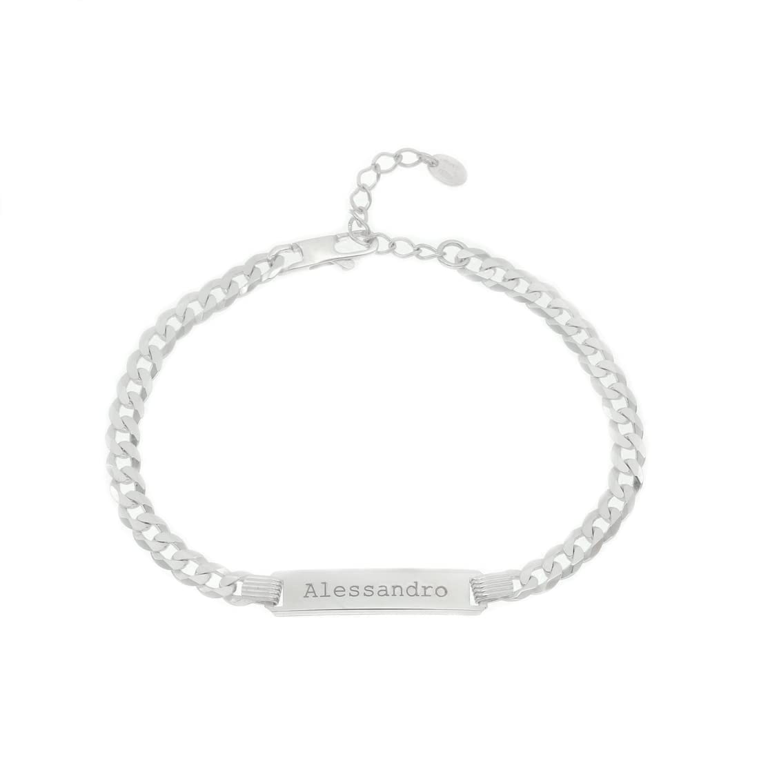 Giuzi - Bracciale Uomo Argento 925 Personalizzabile con Targhetta Incisa, Catena Grumetta Regolabile, Idea Regalo Uomo con Confezione