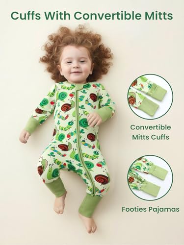 Image of Unisex Baby Bamboo Viscose Long Sleeve Romper, Cute Prints Zipper Footless Jumpsuit, Toddler One-Piece Outfits