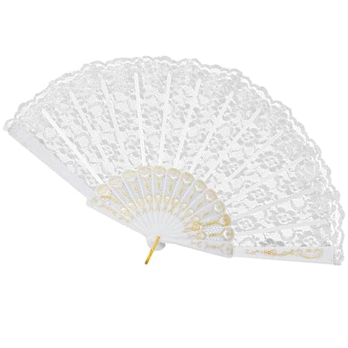 Abanico de encaje, abanico plegable de encaje para novia, decoración de abanico para boda, Cosplayer, fiesta, color blanco