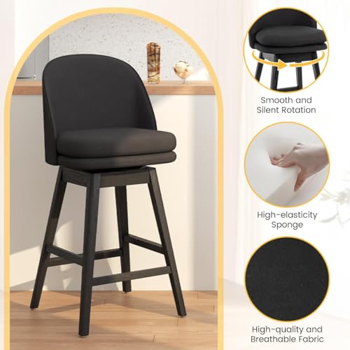Butacos giratorios COCO DESIGN de altura para barra, 29 pulgadas, tela de lino, estilo moderno, juego de 2, color negro miniatura 4