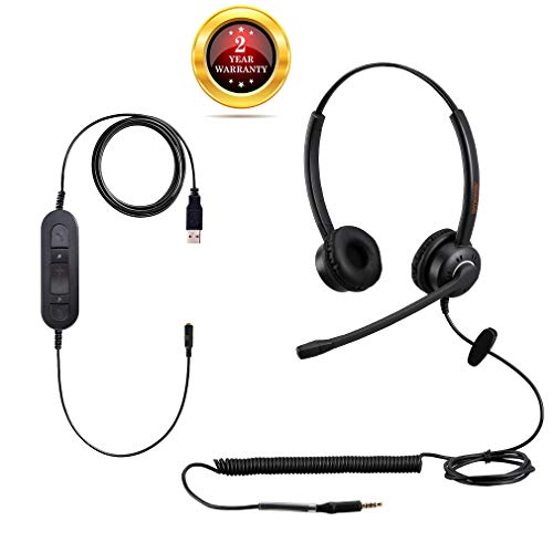 USB Headset with Noise Cancelling Microphone Computer Phone Headset for Dragon Voice Recognition