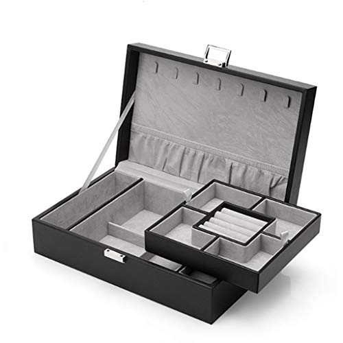 Preisvergleich Produktbild RWX Großräumige Doppelschicht Schmuckschatulle Haushalt Schmuck Aufbewahrungsbox Halskette Schmuck Kosmetischer Fall Multi-Color Optional (Color : Vitamin Black)