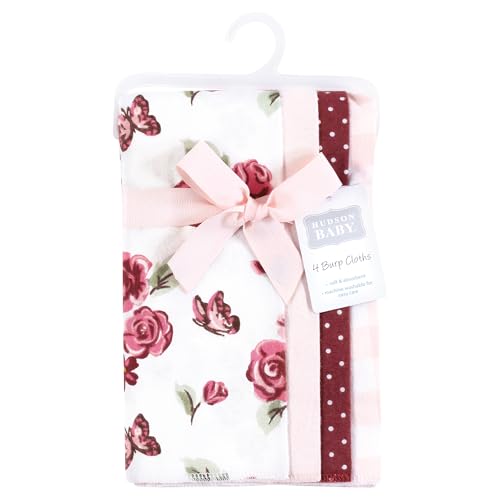 Hudson Baby Unisex Baby Cotton Flannel Burp Cloths, Sweet Roses, One Size2