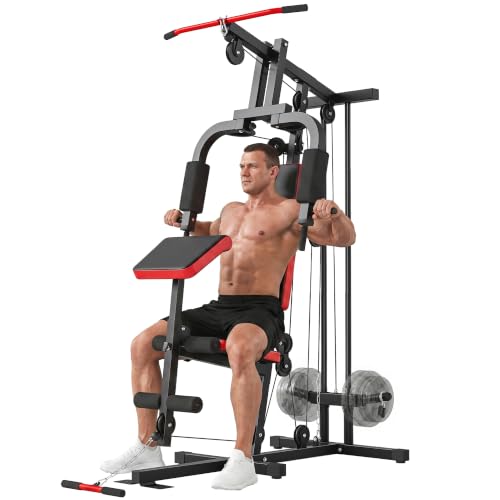 SPORTNOW Kraftstation mit Latzug Butterflystange bis 120kg Schwarz+Rot