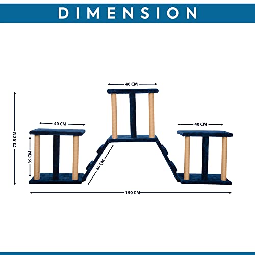 Image of Callas Wall Hangign Cat Activity Tree with 6 Sisal Scratching Posts, 2 Stairs, 3 Posts with Soft Cloth | Cat Tower Furniture Kitty Activity Centre Kitten Play House (Code-908 | Color - Blue)