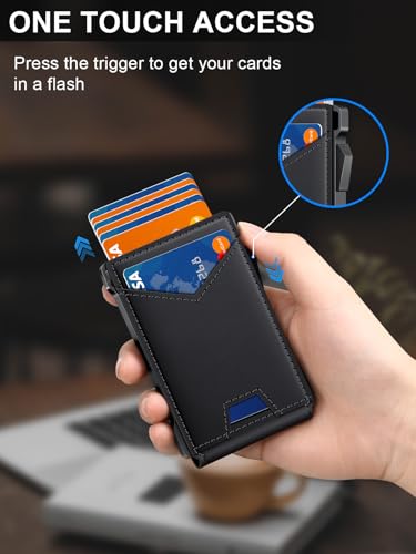 Image of Wallet for Men RFID Wallet with 2 ID Windows & Money Clip, Slim Card Holder | 10-12 Cards Bifold Minimalist Smart Pop Up Wallet for Front Pocket Compact Metal Credit Card Holder Birthday Gifts for Men