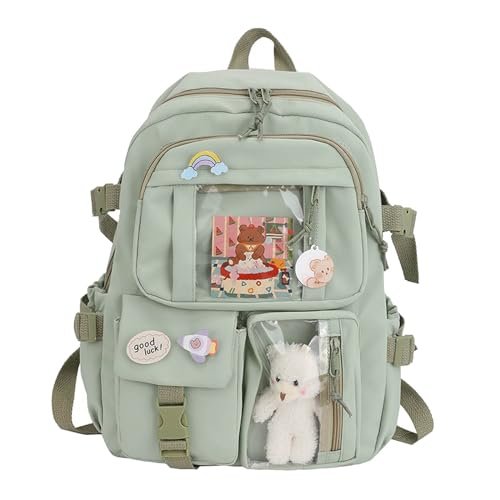 School Bag,School Bags For Girls,Kawaii Backpack With Pendant, Large Capacity Cute Bear Accessories Backpack For School Multi Pocket Rucksack For Teen Girls Cute Kawaii School Backpacks (Green)