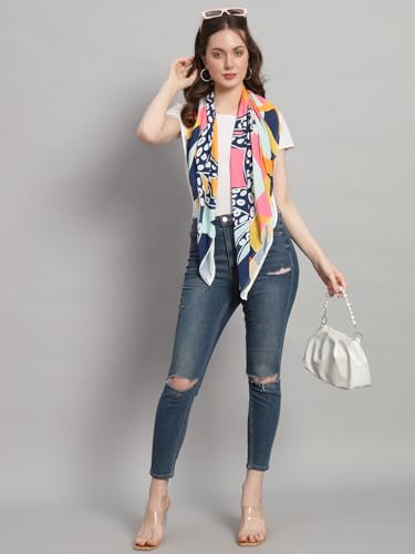 Image of Ravaiyaa - Attitude is everything Women Silk Digital Print Large Square Scarf Breathable Lightweight Neckerchief Printed Headscarf 40 inch x 40 inch Inch