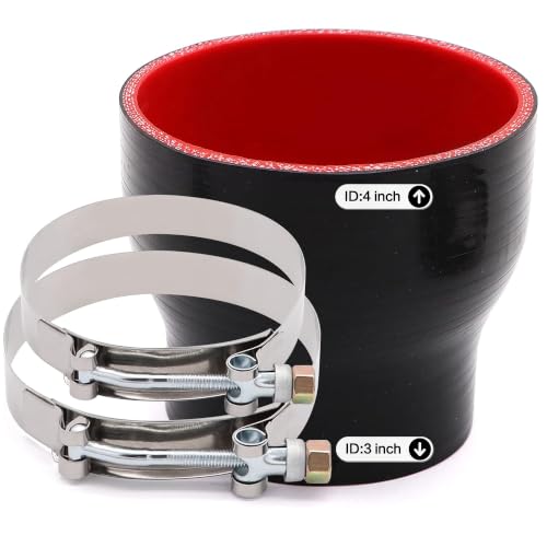 Image of ID 3 inch to 4inch Straight Reducer Coupler Silicone Hose 4-Ply with 2PCS Stainless Steel T-Bolt Clamp