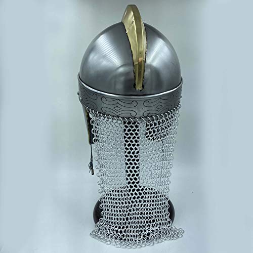 Image of AnNafi Viking Helmet - Medieval Norse Wolf Warrior Knight Helmet Armor w chainmail | Wearable Viking Helmet for Men | LARP Reenactment Cosplay Barbarian Renaissance Metal Knight Helmets Costume
