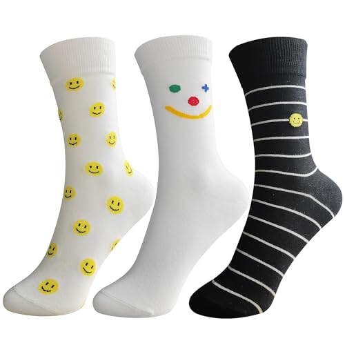 Image of Women's stockings 3 pieces | Smiling face combed cotton | Slip-proof cuffs | Spring and Summer white socks