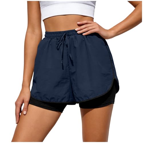 Pantalon Corto Deporte Mujer de Cintura Leggings elásticos y opacos con Control de Abdomen Verano Mallas Cortas de Yoga Gym Fitness con Bolsillos Pantalones Leggings Cortos de Yoga Cintura Alta