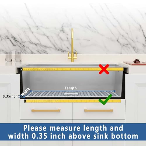 Image of AWOKE Large Silicone Sink Protectors for Kitchen Sink, 30 inch x 16 inch Center Drain Hole, Sink Mat for Bottom of Farmhouse Kitchen Stainless Steel Sinks, Raised Feet /Heat Resistant /Non-slip (Gray)