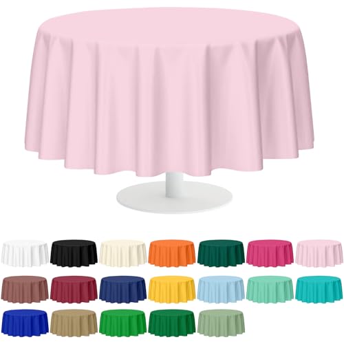 Image of Mulbozy 2 Pack Pink Round Plastic Tablecloth, 84 Inches Table Cover