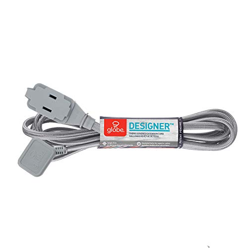 Globe Electric 22890 Designer Series 9-Ft Fabric Extension Cord, 3 Polarized Outlets, Right Angle Plug, 125 Volts, Metallic Gray #TOP7