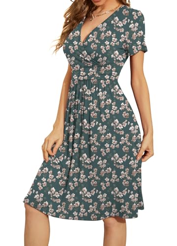 Image of WEACZZY Women's Summer Short Sleeve Casual Dresses V-Neck Floral Party Dress with Pockets