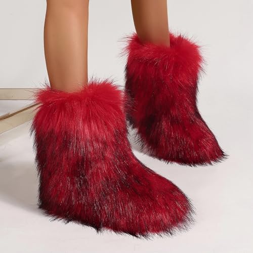 Fluffy Faux Fur Boots for Women Mid-Calf Furry Snow Boots4