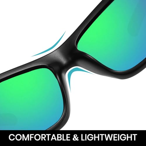Image of PROBEROS HD Polarized Riding Sunglasses for Men - UV Protection, Anti-Glare, Stylish Riding Glasses with Case, Eyeglass Strap, Cleaning Cloth & Storage Bag (Green)