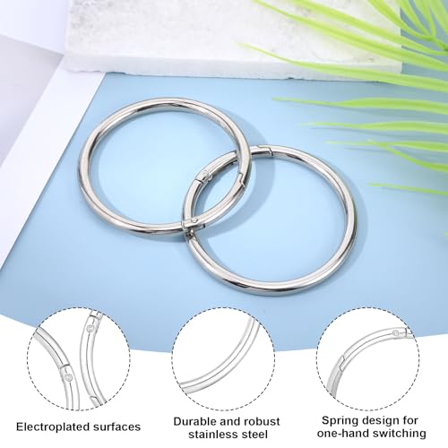 2 Stück Karabiner Rund, Karabinerhaken Groß, Schlüsselring Groß, Karabiner Ring, Schlüsselring Karabiner Edelstahl, 75 mm Außendurchmesser für Schlüsselanhänger, Taschen, DIY Basteln (Silber)