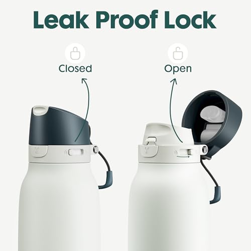 Image of Meoky 24 oz Travel Water Bottle Stainless Steel: Leak Proof Locking Lid, 2-in-1 Straw and Spout, 24 Hours Cold, Top Handle, BPA Free, Slim Insulated Water Bottle for Car Ourdoor, Frost