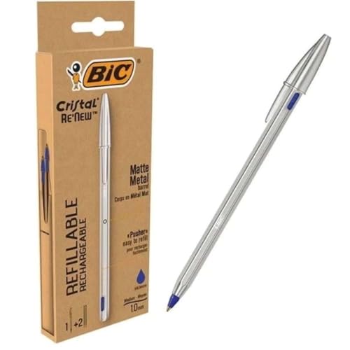 Generic Cristal Re'New Bundle, caneta esferográfica recarregável, azul, pacote com 2, incluindo 2 r