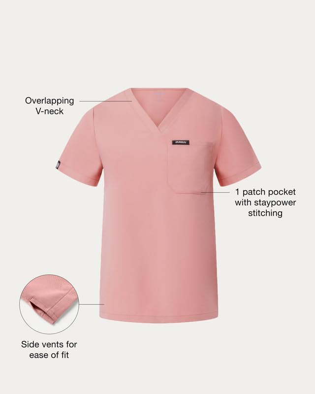 JAANUU Rhena Women's V-Neck Scrub Top Classic Fit 1-Pocket UltraLAST