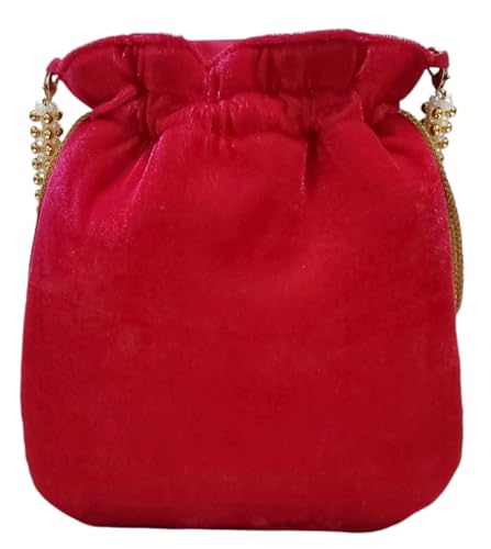 Image of Velvet Potli Bag with Golden & Silver Beaded Flower Embroidery - Handcrafted Ethnic Drawstring Bag for Weddings, Parties & Festive Gifts - Beaded Handle & Tassels for Women