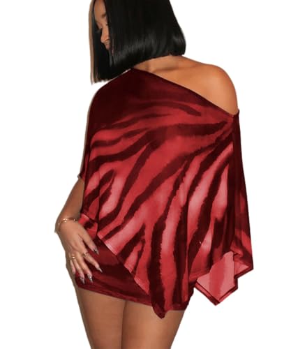 Wuitrie Two Piece Sets for Women Animal Print Off the Shoulder Poncho Tops Bodycon Fit Mini Skirts Fall Going Out Clubwear