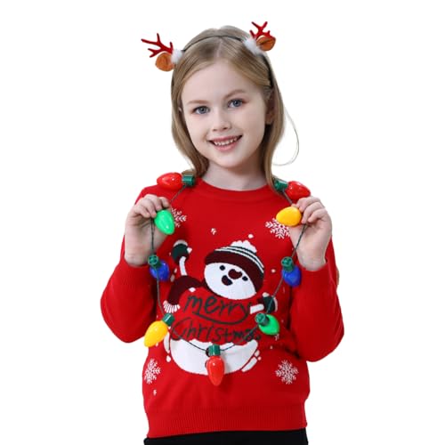 Image of Light Up Ugly Christmas Sweater Kids Girls Boys Snowman Reindeer Xmas Holiday LED Pullover Sweater 2-9 Yeas Old