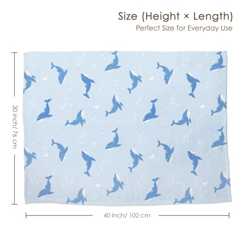 Image of Whale Baby Blankets for Boys Girls, Soft Nursery Minky Blankets with Muslin and Dotted Fleece Back 30x40 inches, Receiving Bed Quilt for Newborn, Infants, Toddlers