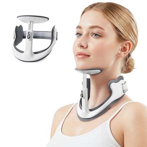 Owlprince Posture Corrector for Neck & Cervical Spine Alignment - Memory Foam Support for Pain Relief Tech Neck 360 Adjustable Neck Collar (White Large)