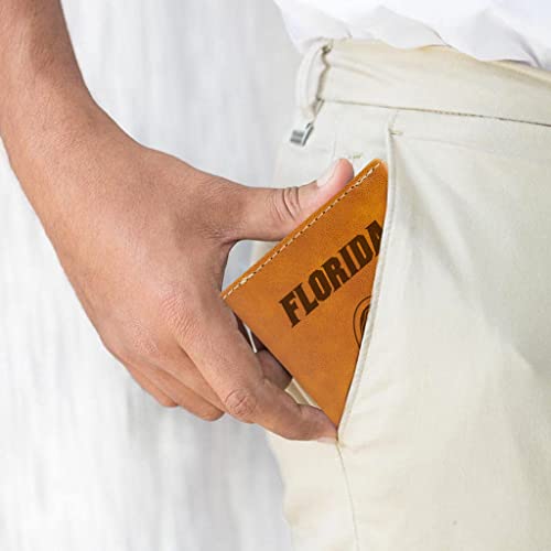 Image of Rico Industries NCAA Florida Gators Trifold Wallet, Brown - Laser Engraved Vegan Leather, 6 Card Slots, ID Window