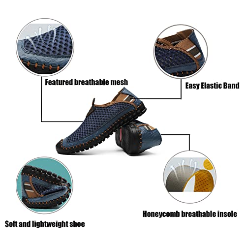 WENOREG Men's Mesh Breathable Walking Slip-On Loafers,Fashion Outdoor Lightweight Handmade Stitching Honeycomb Soft Bottom Walking Driving Water Shoes Casual Sandals2