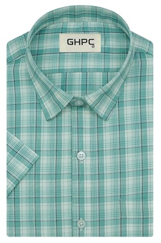 Image of GHPC Cotton Checkered Half Sleeves Regular Fit Formal Shirt for Men