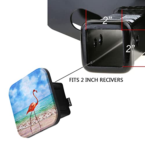 Swono Flamingo Car Towing Hitch Covers Tropical Pink Bird Flamingo Ocean Seashore Square Trailer Hitch Cover 2 Inch, Rear Receiver Hitch Covers Soft Rubber Hitch Cover For Trucks Suvs Jeeps #TOP2