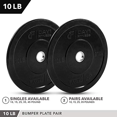 Day 1 Fitness Olympic Bumper Weighted Plate 2Â€ For Barbells, Bars Â€“ 10 Lb Set Of 2 Plates - Shock-Absorbing, Minimal Bounce Steel Weights With Bumpers For Lifting, Strength Training, And Working Out #TOP4