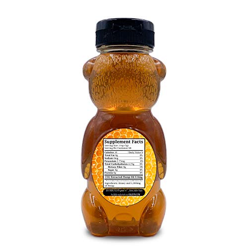 1,000mg CO2 Extracted Hemp Honey Grade A Raw American Honey 12 Ounce Bear (12oz 1,000mg)