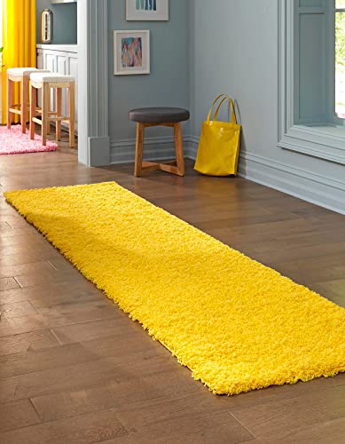 Unique Loom Solid Shag Collection Area Rug (2' X 6' 5" Runner, Tuscan Sun Yellow) #TOP2