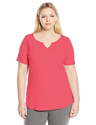 Just My Size Women's Plus-Size Solid Split Neck Shirttail Hem Tee