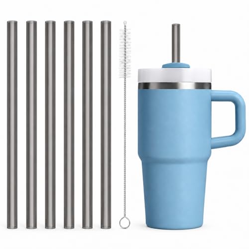 Image of Replacement Straws Compatible with 20 oz Stanley Quencher Tumbler, 8.5 Inch Reusable Straws, Drinking Cup Accessories, Black-6 Pack