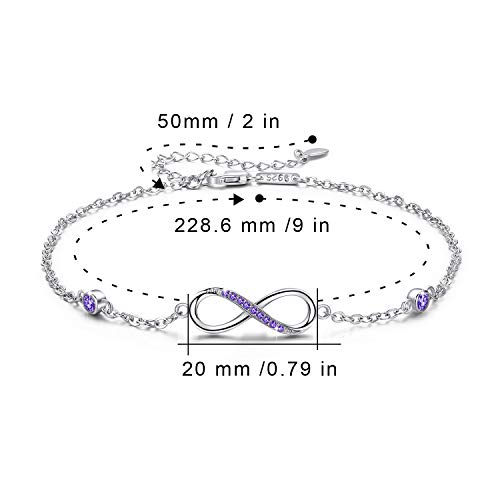 Image of MEDWISE Womens Infinity Anklet Bracelet 925 Sterling Silver Endless Love Symbol Ankle Bracelet Adjustable Plus Size Large Bracelet Gifts for her Mother's Day Gifts