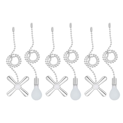 Image of uxcell 13 Inch Ceiling Fan Pull Chain Extender Sets, 6 Pcs Beaded Ball Fan Pull Chain with Decorative Light Bulb and Fan Cord for Ceiling Light Lamp Fans, Silver