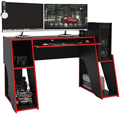 Polifurniture Kyoto Gaming Desk, Black & Red