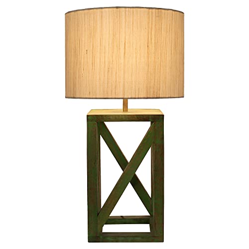Image of tu casa Handcrafted Mango Wood Table Lamp with Pleated Off-White Cotton Fabric Shade | Elegant Bedside Night Lamp for Bedroom & Living Room