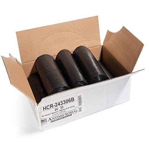 Image of Aluf Plastics 16 Gal Black Trash Bags, 6 Micron (EQ.), 24 inch x 33 inch (1000 Pk)