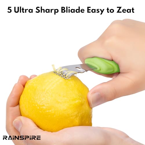 Image of Rainspire Lemon Zester Tool with Channel Knife, Stainless Steel Citrus Zester Tool, Lemon Peeler, Zesters for Kitchen, Ultra Sharp 2-in-1 Tool Easily Creates Citrus Zest (Green)
