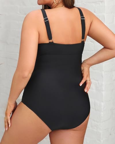 Daci Women Plus Size One Piece Swimsuits Sexy Hollow Out Bathing Suit V Neck Swimwear2