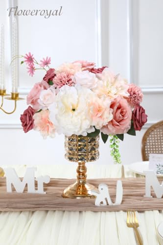 Floweroyal Artificial Flowers Combo Pink Flowers Mix Silk Flowers Dahlia Roses with Stems for Wedding Bridal Bouquets Table Centerpieces - Image 3