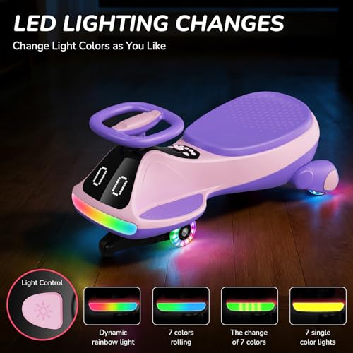 Image of Umatoll 12V Electric Wiggle Car for Kids, Birthday Gifts Toy for Age 3+ | LED Expression Display, 2 in 1 Electric & Manual Riding Modes, RGB Lights, Bluetooth, 2 Speeds, Rechargeable Battery