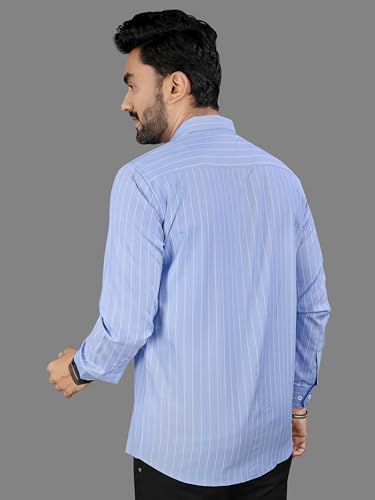 Image of MILDIN Men's Pure Cotton Striped Printed Shirt with Spread Collared Neck Full Sleeve Curved Hemline Button Closure and Regular Fit | Shirt for Man